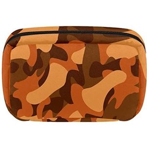 Reis Gepersonaliseerde Make-up Bag Cosmetische Tas Toiletry tas voor vrouwen en meisjes Oranje Koffie Camouflage Patroon, Meerkleurig, 17.5x7x10.5cm/6.9x4.1x2.8in