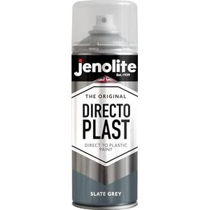 JENOLITE Directoplast Spuitverf voor kunststof - LEIENGRIJS - Glanzende afwerking, multi-oppervlakte verf voor binnen en buiten gebruik - Geen primer nodig - RAL 7031, 400ml (14 fl oz)