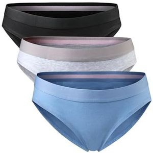 DANISH ENDURANCE Slips van Biologisch Katoen, Stikselvrij, Elastische Tailleband, voor Dames, Set van 3, Veelkleurig (Zwart, Grijs, Blauw), S