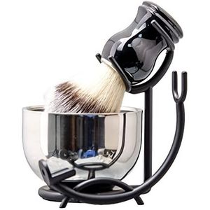 Grandslam - 3-in-1 Scheerset - Scheerborstel - Roestvrijstaal - Inclusief Scheerkom en Scheermesstandaard