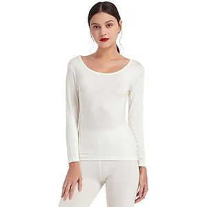 Mcilia Ultradun modal thermisch ondershirt voor dames met ronde hals en lange mouwen Gebroken wit S (34 36 38)