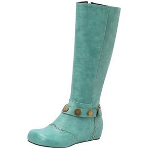 Retro Middeleeuwse Laarzen for Dames Klassieke Lange Laarzen Met Rits PU Leren Rijlaarzen Met Lage Hak 2025 Dames Grote Maten Schoenen for Herfst En Winter(Blue,43 EU)