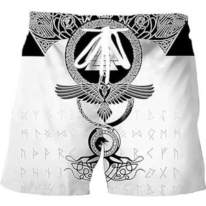 Viking Celtic Raven Herenshorts, Nordic 3D Odin Wolf Print Tattoo Zomer Ademend Mesh Trekkoord Shorts, Mode Harajuku Sneldrogende Losse Shorts (Color : Crow F, Size : XL)