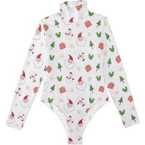 LI ZHI XIN Rompertjes met lange mouwen voor dames, eendelige jumpsuit met hoge hals, coltrui, turnpakje, top voor meisjes, dans, workout, fitness, bodysuit, kerstman, sneeuwpop, cartoonpatroon