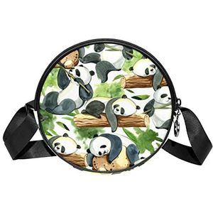 Ronde Crossbody Tas Panda Groene Messenger Bag Portemonnee voor Vrouwen, Meerkleurig, 6.7x6.7x2.3 in, Sling Rugzakken
