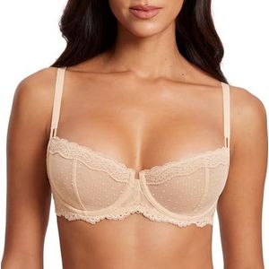 DOBREVA Balconette Beha Dames met Beugel Dirndl Push Up Sexy Beha's Kant Grote Maten Ongevoerd Beige 75A