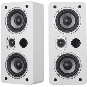Dynavoice Wandluidspreker Thuisbioscoop Surround 2x 4 Inch Woofer 1 Inch Super Audio Tweeter Verticale Horizontale Montage Hifi Geluid 75W RMS 100W Max Witte Eiken Behuizing Compact Audio