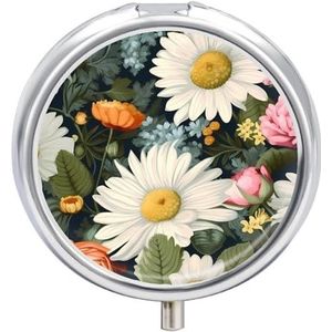 Floral pillendoos 3 compartimenten kleine pillendoos draagbare pillendoos voor zak of portemonnee ronde metalen pillendoos schattige medicijnorganizer houder om vitamines medicatie vast te houden