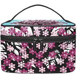 Blauwe boom make-up organizer tas, reismake-up tas organizer case draagbare cosmetische tas voor vrouwen en meisjes toiletartikelen, Meerkleurig, 22.5x15x13.8cm/8.9x5.9x5.4in