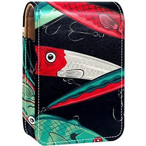 Rood Groen Koi Vis Lip Gloss Houder Lipstick Case Draagbare Make-up Tas Reizen Lipstick Organizer Case met Spiegel Mini Lipstick Opbergdoos voor Vrouwen