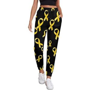 Gele Lint Medische HIV Sweatpants voor Vrouwen Hoge Taille Joggers Toevallige Lounge Broek met Zakken voor Workout Running