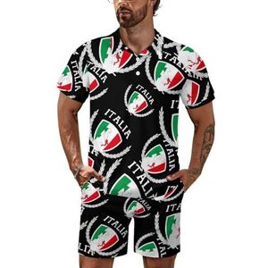 Italia Italië Italiaanse kaart vlag heren poloshirt set korte mouwen trainingspak set casual strand shirts shorts outfit L