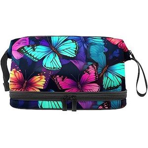 Dubbellaags Cosmetische Tas Vlinders Patroon Draagbare Make-up Tas Reizen Organizer Pouch voor Vrouwen Meisjes Toiletartikelen Tassen, Multi 2, 27x15x14 cm/10.6x5.9x5.5 in, Make-up zakje