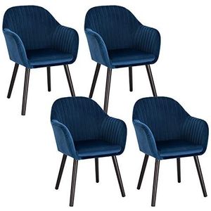 WOLTU Set van 4 eetkamerstoelen fluwelen en massief houten vrijetijdsstoel, blauwe receptiestoelen BH259bl-4
