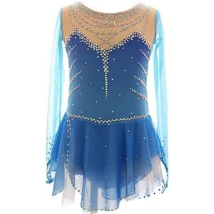 Kunstschaatsjurk, aanpasbare meisjesrok met glanzende strass steentjes, ijsschaatswedstrijdkleding(4XL)