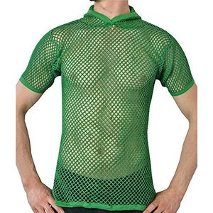 Crystal Heren 100% katoen string mesh visnet korte mouw T-shirt, Groen (met capuchon), M