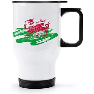Vintage Welsh Vlag Reizen Koffiemok met Handvat & Deksel Rvs Auto Cup Dubbelwandige Koffiemokken