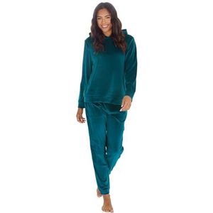 Undercover Dames superzachte luxe gepolijste fleece pyjama met lange mouwen loungeset - capuchon of ronde hals, Teal (capuchon), M