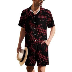 Moose Buffalo Plaid Hawaïaans pak voor heren, set van 2 stuks, strandoutfit, shirt en korte broek, bijpassende set