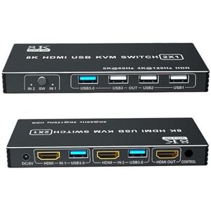 4K KVM-switch 4 In 1 Uit, 2.1 KVM-switch 8K 60Hz for 2 computers, deel 1 monitor for Series XS PS5/4 Pro,Schakelde soepel