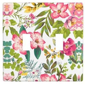 ZhaoYuGoods Hibiscus bloemen print wandplaat, dubbele tuimellichtschakelaar outlet cover 2-gang 11,4 cm x 11,4 cm, decoratieve pc-voorplaat voor thuis en kantoor