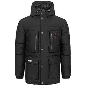 Geographical Norway Winterjas voor heren, parka, capuchon, patch op zak, borst en mouw, zwart, L