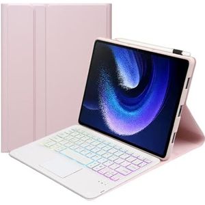 Toetsenbordhoes voor Xiaomi Mi Pad 7/7 Pro 11.2"" 2024, 7 kleuren achtergrondverlichting, Afneembaar Draadloos Toetsenbord met Slim Touchpad,Roze