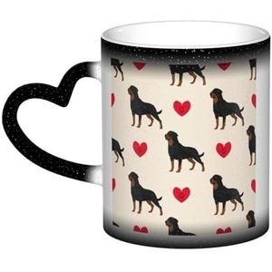 Rottweiler Hond Kleurrijk Hart, Keramiek Mok Warmtegevoelige Kleur Veranderende Mok in de Hemel Koffie Mokken Keramische Cup 330ml