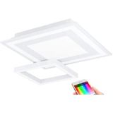 EGLO Connect Savatarila-C Led-plafondlamp, 2 lampen, wandlamp van staal en kunststof, wit, kleurtemperatuurverandering (warm, neutraal, koud), RGB, dimbaar, L x B 45 cm