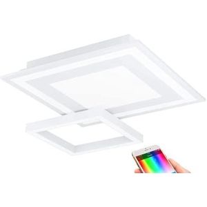 EGLO Connect Savatarila-C Led-plafondlamp, 2 lampen, wandlamp van staal en kunststof, wit, kleurtemperatuurverandering (warm, neutraal, koud), RGB, dimbaar, L x B 45 cm