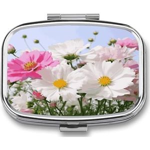 Roze en Witte Bloemen Pillendoos Pil Organizer Pil Case 2 Compartiment Geneeskunde Pil Organizer Kleine Pil Case Pil Container Pillenhouder Leuke Pillendoos Mini Pillendoosje