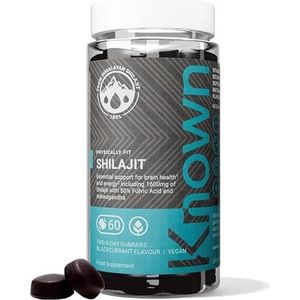 Known 1600mg Shilajit Gummies met Ashwagandha – Smaak Zwarte Bes – Vegan Gumies-supplement – 50% Fulvinezuur met Vitamine B12 & Zink – Energie & Metabolisme – Voorraad 1 Maand – Voor Mannen & Vrouwen