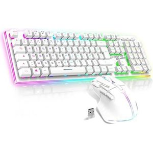 SPIRIT OF GAMER - MK600 - Draadloze Muis en Toetsenbord - Wit - Gaming Keyboard Semi Mechanisch - RGB Achtergrondverlichting