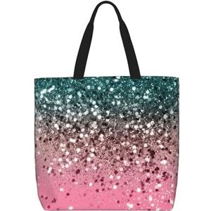 ZaKhs Roze Glitter Print Vrouwen Tote Bag Grote Capaciteit Boodschappentas Mode Strandtas Voor Werk Reizen, Zwart, Eén maat