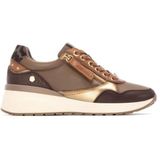 Carmelavoor vrouwen. 16244204-KAKI Leren sneakers 162442 groen (37), Leer, Plat, 1 tot 3 cm, Ritssluiting, Casual