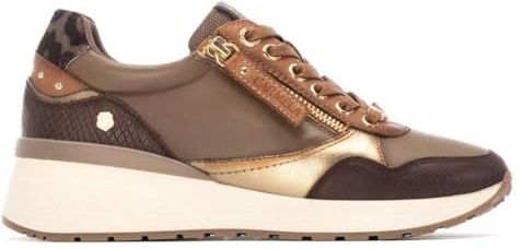 Carmelavoor vrouwen. 16244204-KAKI Leren sneakers 162442 groen (37), Leer, Plat, 1 tot 3 cm, Ritssluiting, Casual