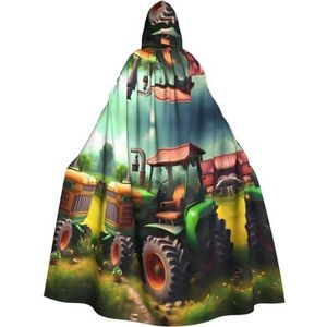 FRGMNT Fantasy Farm Tractor print mannen Hooded Mantel, Volwassen Cosplay Mantel Kostuum, Cape Halloween Dress Up, Hooded Uniform