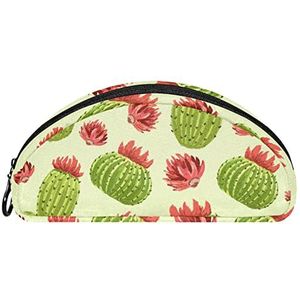 Etui Halve cirkel Briefpapier Pen Bag Pouch Holder Case Cactus Groen Patroon Rode Verf, Multi kleuren, 19.5x4x8.8cm/7.7x1.6x3.5in, Make-up zakje