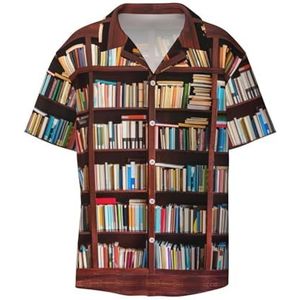 TyEdee Boeken Print Heren Korte Mouw Overhemden met Zak Casual Button Down Shirts Business Shirt, Zwart, 4XL