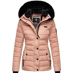 Navahoo Dames winter gewatteerde jas met capuchon en bontkraag B846, roze, XS