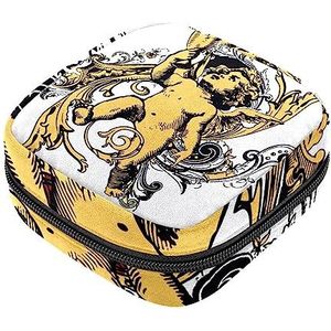 Maandverband Opbergtas, Vrouwelijke Product Pouches Draagbare Periode Kit Tas voor Meisjes Vrouwen Dames Antieke Engel Baby, Meerkleurig, 4.7x6.6x6.6 in/12x17x17 cm