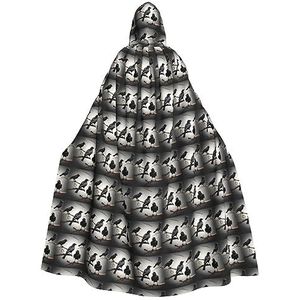 Bxzpzplj Zwarte kraai vogels op een tak capuchon mantel voor mannen en vrouwen, volledige lengte Halloween maskerade cape kostuum, 185 cm