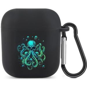Death Octopus Skull Leuke Case voor AirPods 2&1 Schokbestendige Beschermende Hoofdtelefoon Gevallen Cover Met Sleutelhanger voor Mannen Vrouwen