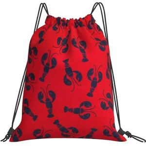 351 Gymtas met trekkoord 42 x 36 cm, kreeft rood patroon reizen schooltas opvouwbare gepersonaliseerde tas met trekkoord meisjes string zwemtas, voor verjaardag, wandelen, yoga, Tas met trekkoord