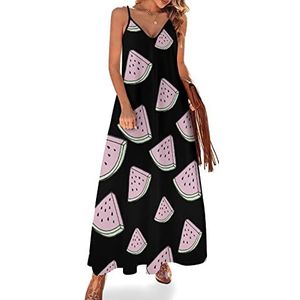 Watermeloen Maxi-jurk voor dames, V-hals, casual, mouwloos, verstelbare riem, sexy lange jurk