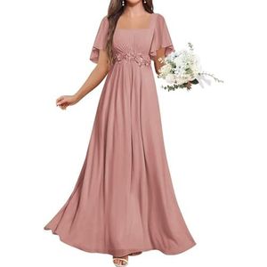 KURFACE Chiffon Moeder van de Bruid Jurken met Mouwen Kant Applique Flutter Mouw Bruidsmeisje Jurk Formele Jurk, Stoffige Roos, 32