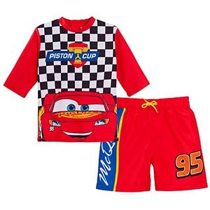 McQueen Zwemshort voor jongens + Rash Vest Lighting McQueen 2-delige zwemset kinderen surftop + boardshorts zwemset, rood, 3-4 Jaar