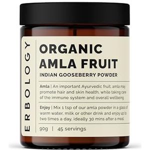 Erbology Biologisch Amla Poeder 90g - 45 Porties - Indiase Kruisbes - Immuniteitsondersteuning - Huid- en Haarregeneratie - Rijk aan Vitamine C - Duurzaam geproduceerd rechtstreeks van boerderij in