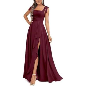 BRIGOW Dames Avondjurk Chiffon Bruidsmeisje Jurken met Split Ruches Lange Maid of Honor Floor Lengte Jurk BY028 BY028, Bordeaux, 32