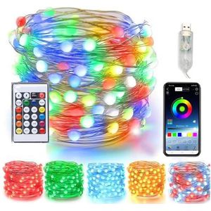 Led-lichtketting met draad van koperdraad, USB Bluetooth Twinkle met timer en afstandsbediening, muziek, synchronisatie, grappige modi, kleur chasing firefly lichten voor feest, Kerstmis, doe-het-zelf, enz., 5 m (50 leds))